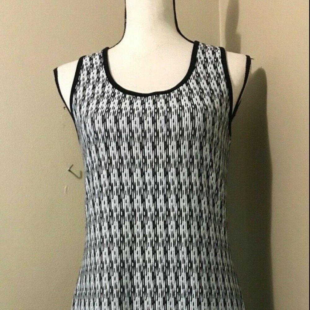 YEST Black White Geometric Knit Sweater Tank Dress
